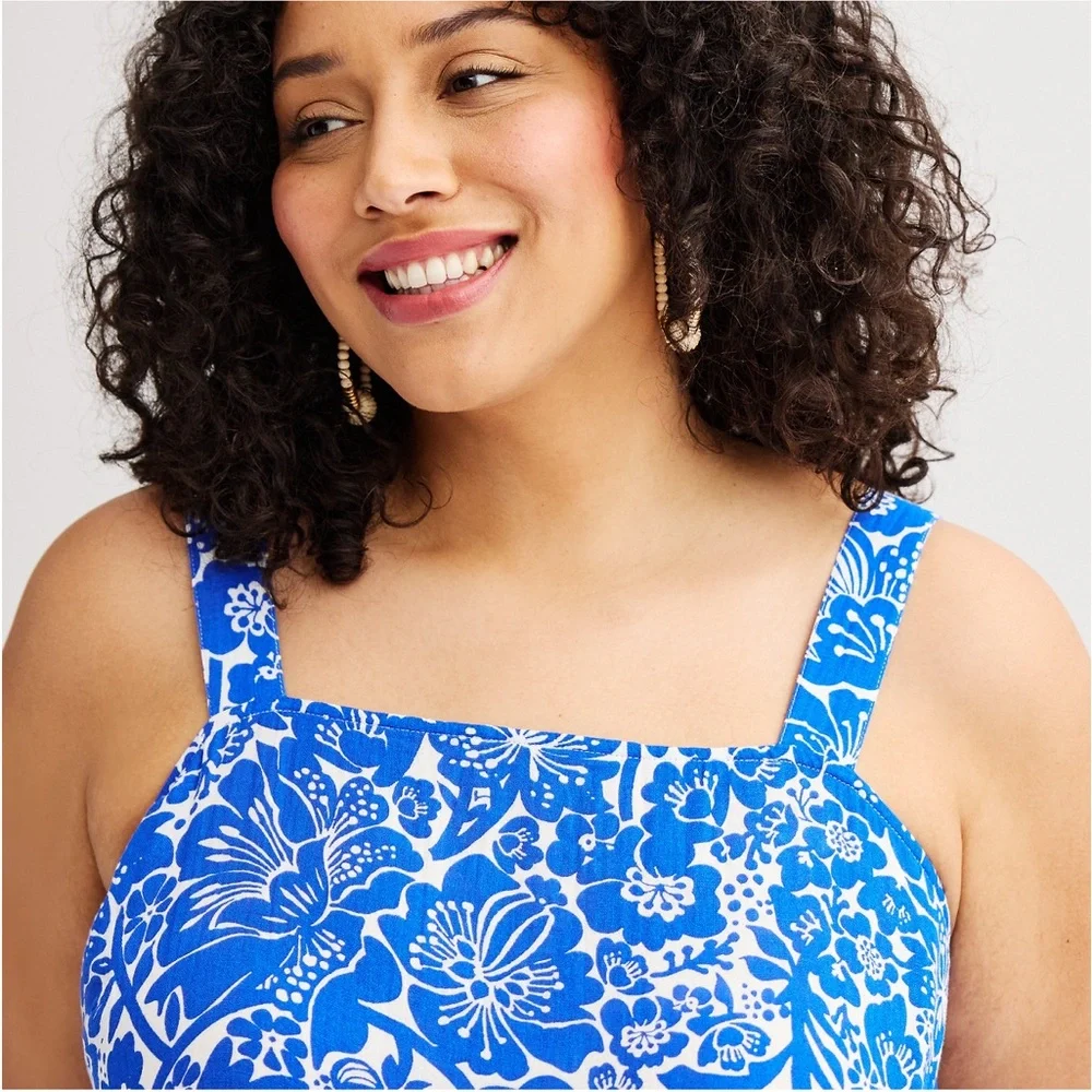 Sonoma Blue and white Floral gauze Maxi Dress